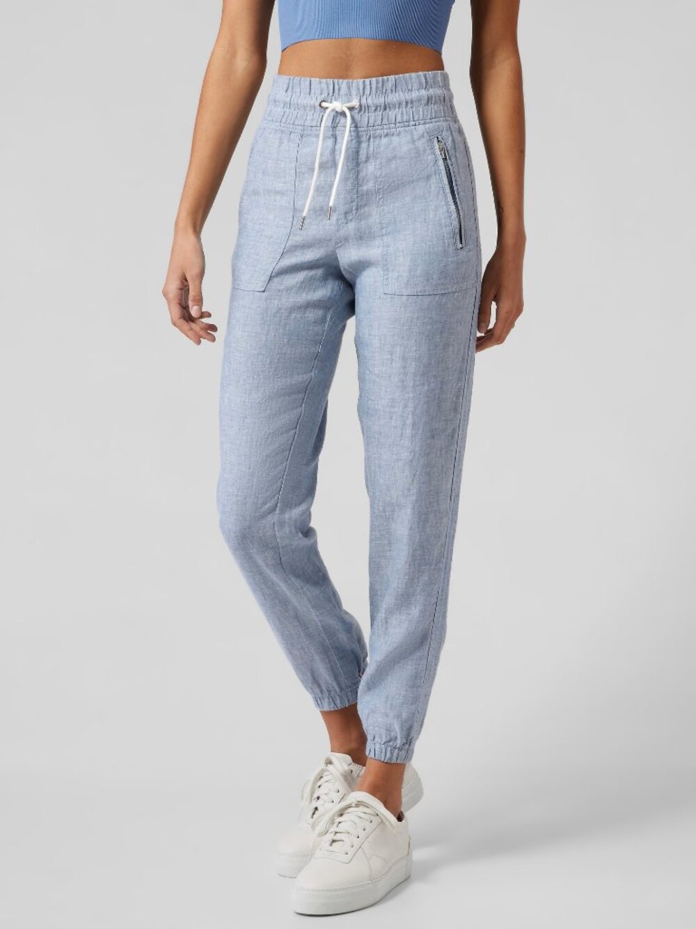 Athleta Cabo Linen Jogger Pants Size 22 Chambray Blue 100% Linen